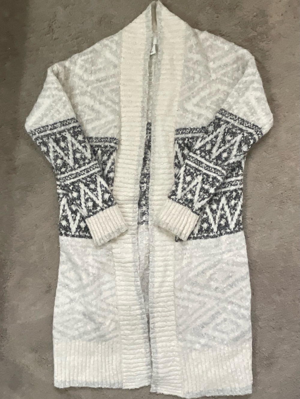 Joie Cream Open-Front Cardigan with Gray Geometric Sleeves